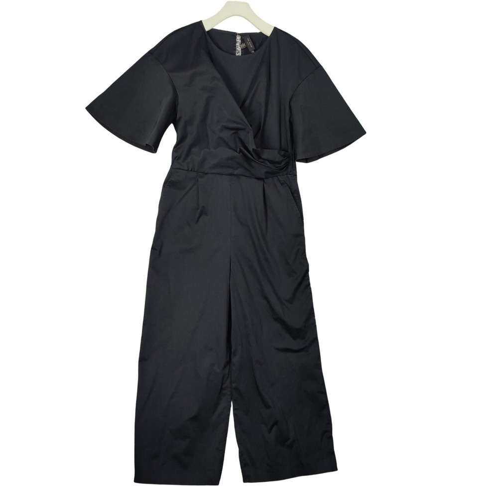 Ted Baker Womens Minimalist Chic Wide Leg Jumpsuit 4 US 8/10 Black Wrap Front